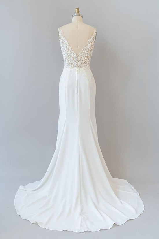 Elegant Long Mermaid V-neck Lace Backless Wedding Dress-BIZTUNNEL