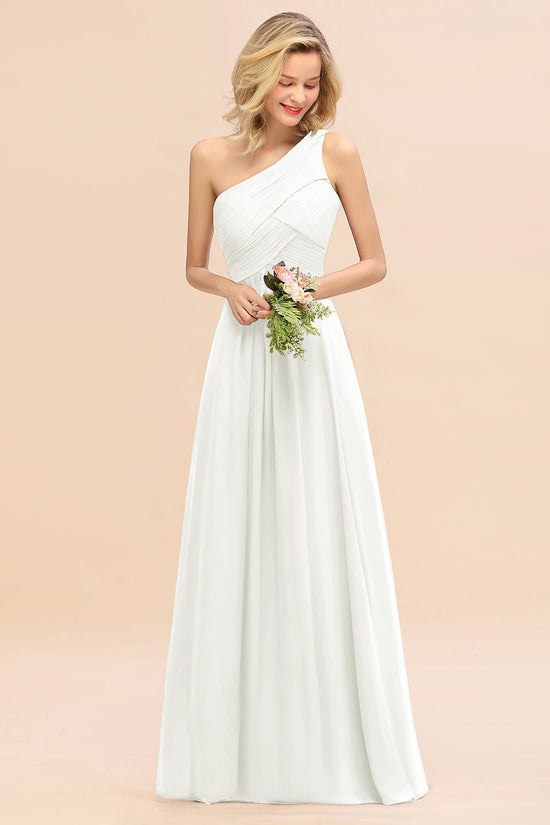 Elegant Long One Shoulder Chiffon Bridesmaid Dress-BIZTUNNEL