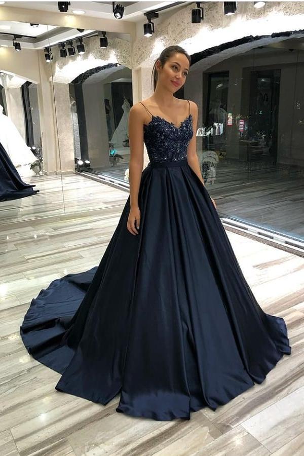 Spaghetti Straps Satin Prom Dress with Fringes main image 1