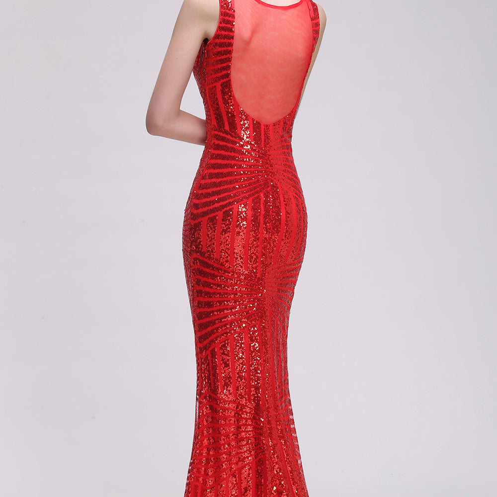 Elegant Mermaid Sequined Jewel Sleeveless Long Bridesmaid Dress Elegant Mermaid Sequined Jewel Sleeveless Long Bridesmaid Dress