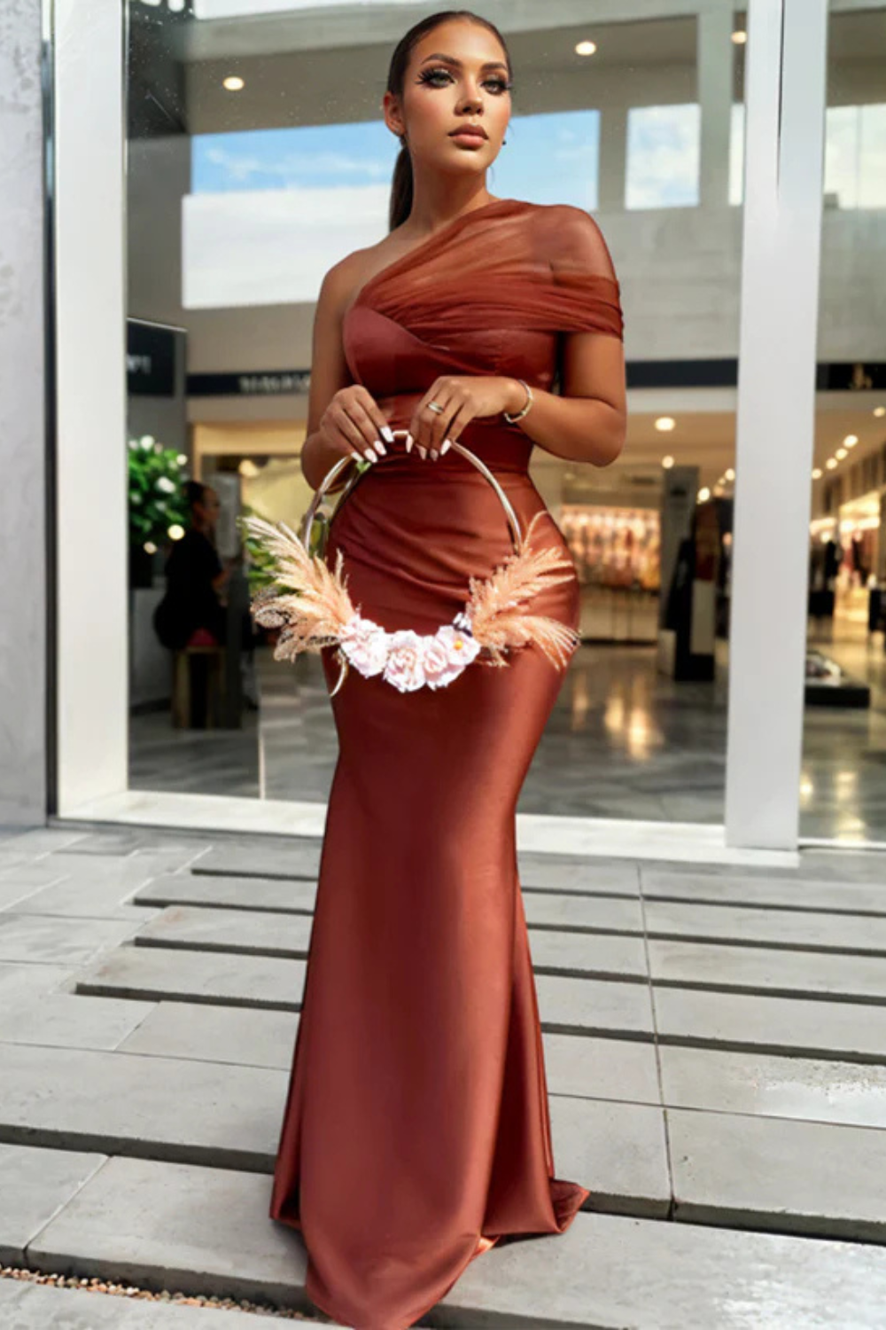 Elegant One Shoulder Sheath Long Prom Dress with Zipper-27dress