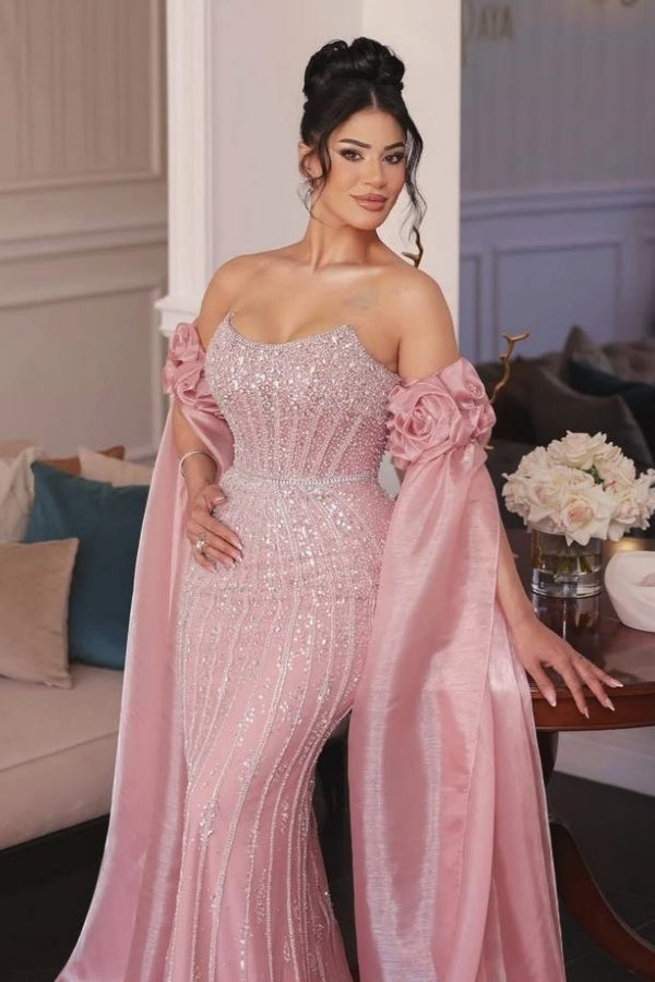 
                  
                    Elegant Pink Long Bateau Sequined Mermaid Evening Dresses
                  
                