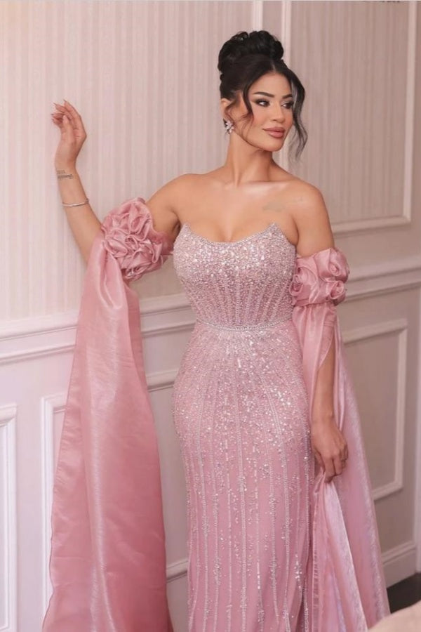 
                  
                    Elegant Pink Long Bateau Sequined Mermaid Evening Dresses
                  
                
