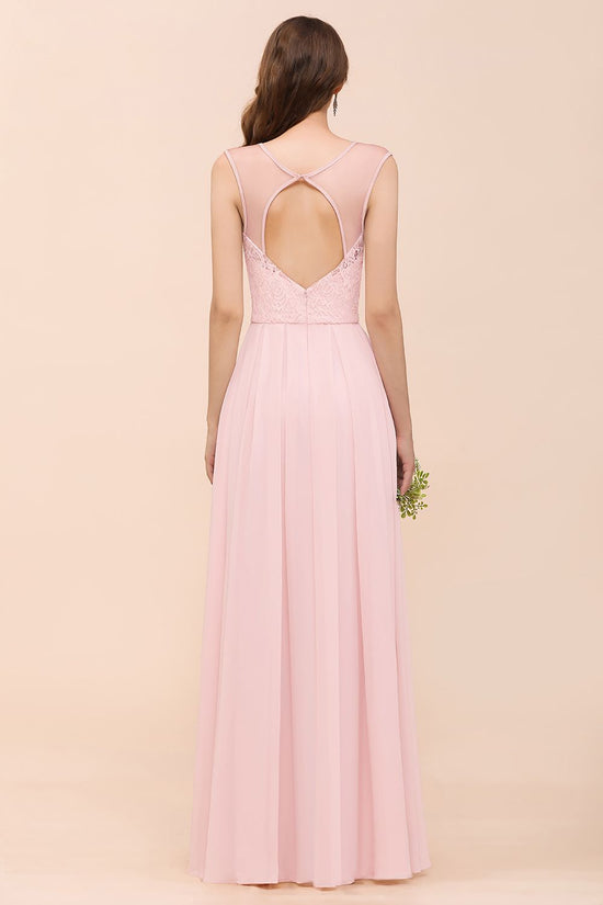 Load image into Gallery viewer, Elegant Pink Long A-line Sweetheart Lace Chiffon Bridesmaid Dress-BIZTUNNEL
