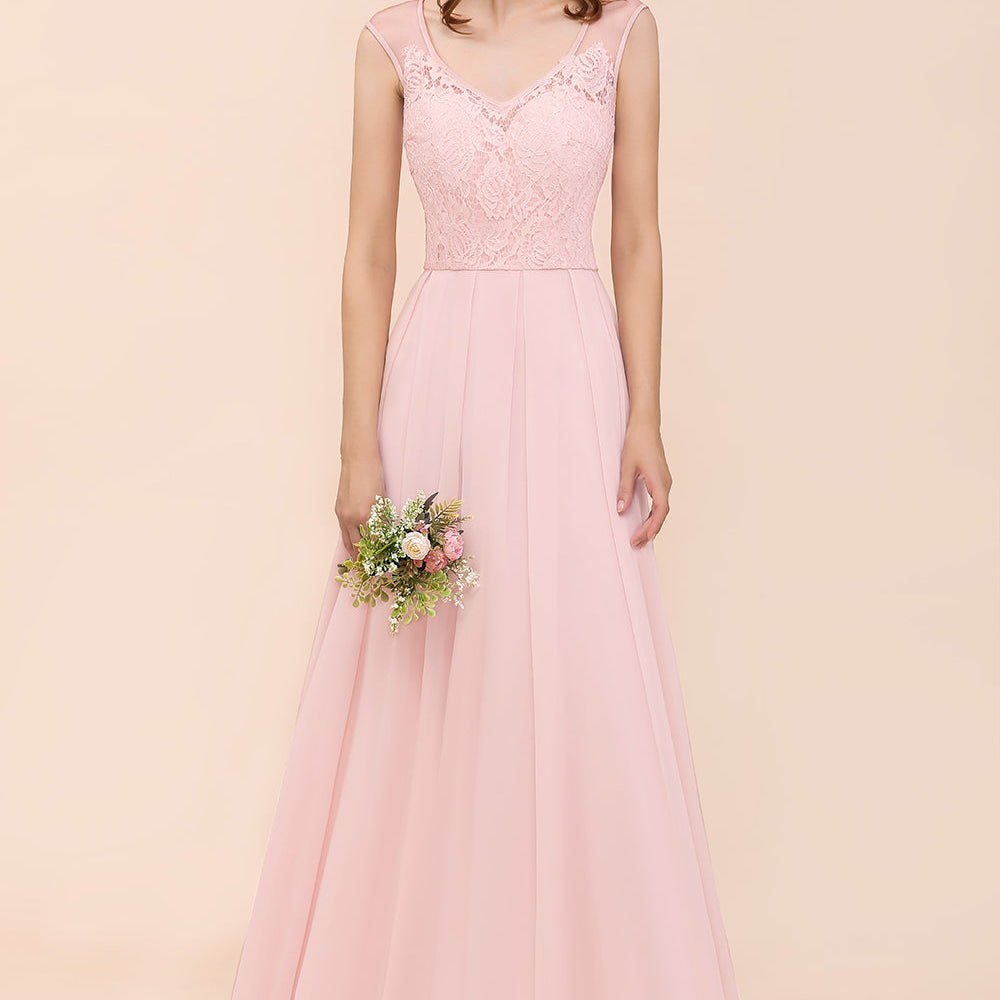 Elegant Pink Long A-line Sweetheart Lace Chiffon Bridesmaid Dress Elegant Pink Long A-line Sweetheart Lace Chiffon Bridesmaid Dress