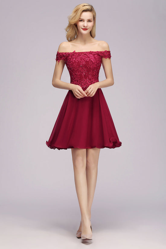 Load image into Gallery viewer, Elegant Short Lace Off-the-Shoulder Chiffon Bridesmaid Dress-BIZTUNNEL
