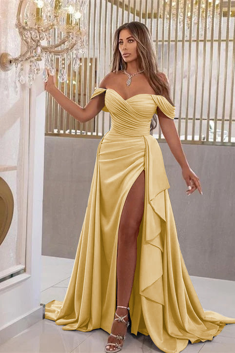Elegant Royal Blue Long Off-The-Shoulder Mermaid Sweetheart Evening Dress with Split