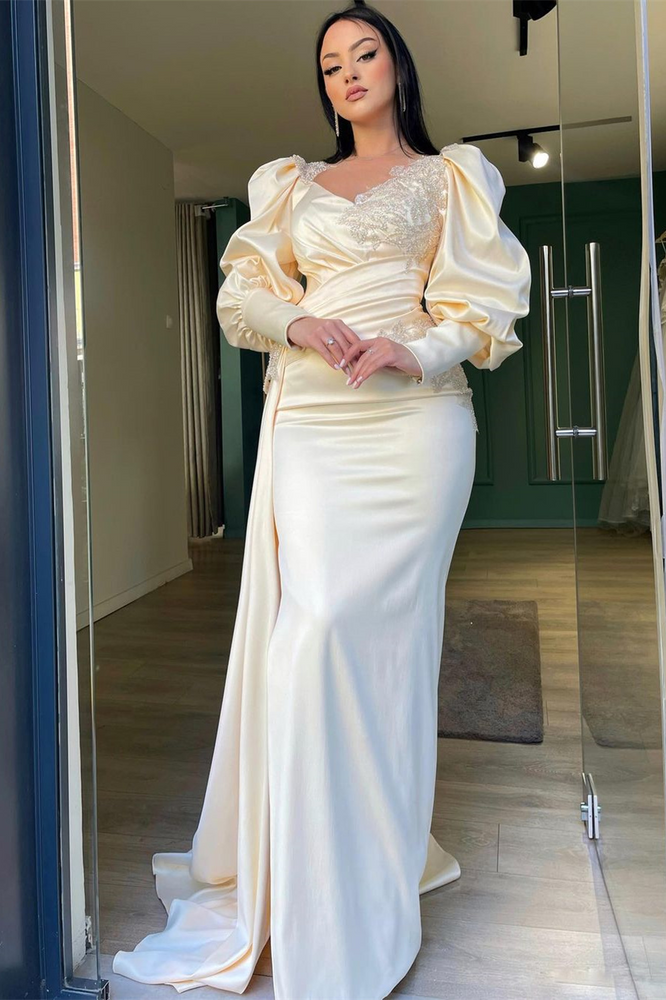 
                  
                    Elegant White evening dress long sleeves with Beadings Slit
                  
                