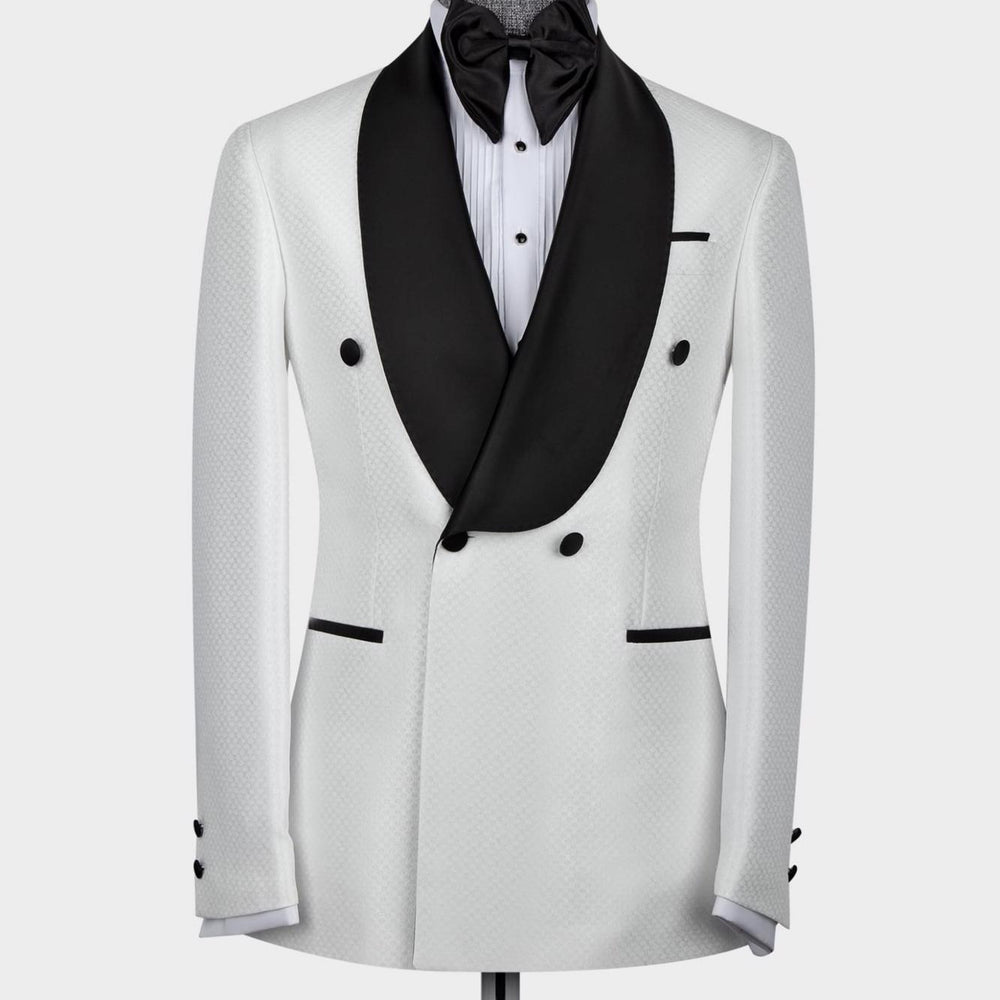 
                  
                    Elroy White Two Pieces Double Breasted Wedding Suits With Black Shawl Lapel
                  
                