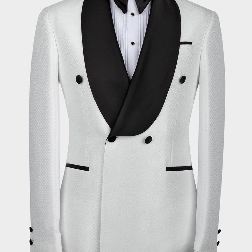 Elroy White Two Pieces Double Breasted Wedding Suits With Black Shawl Lapel
