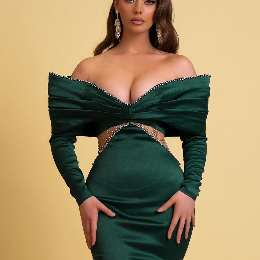 Dark Green Off-the-Shoulder Long Velvet Mermaid Evening Dresses Dark Green Off-the-Shoulder Long Velvet Mermaid Evening Dresses