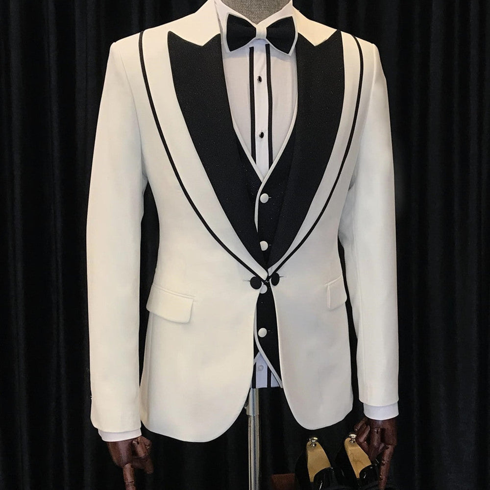 Evan Modern White Three Pieces Peaked Laple Fashion Men Suit