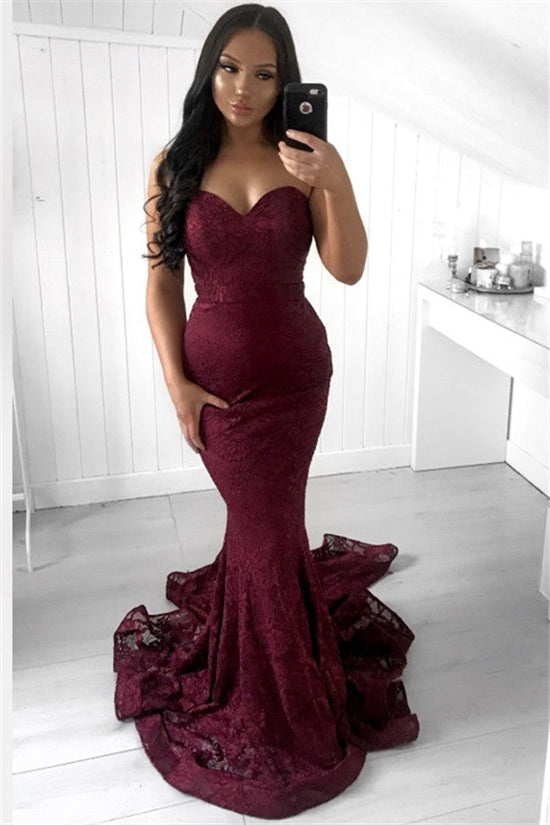 Load image into Gallery viewer, Excellent Long Mermaid Strapless Appliques Lace Prom Dress-BIZTUNNEL
