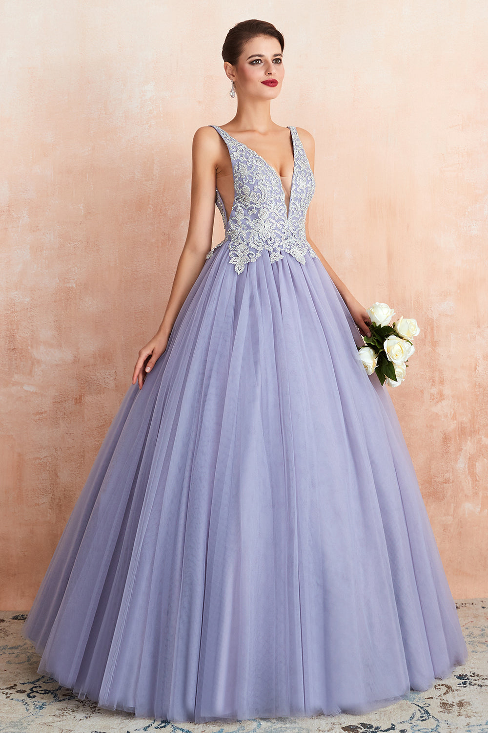 Load image into Gallery viewer, Excellent Long Princess V-neck Sleeveless Tulle Backless Prom Dress-BIZTUNNEL
