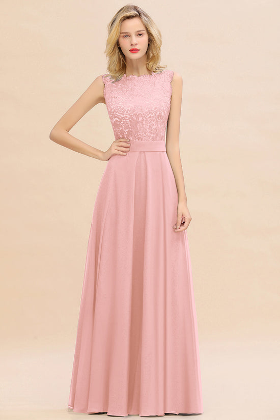Load image into Gallery viewer, Exquisite Long A-line Scoop Sleeveless Lace Chiffon Bridesmaid Dress-BIZTUNNEL
