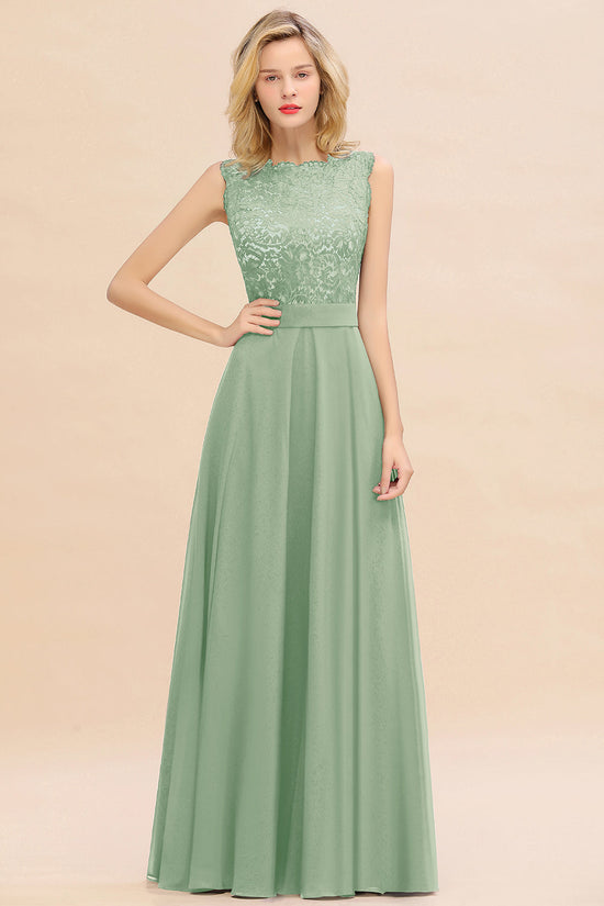 Load image into Gallery viewer, Exquisite Long A-line Scoop Sleeveless Lace Chiffon Bridesmaid Dress-BIZTUNNEL
