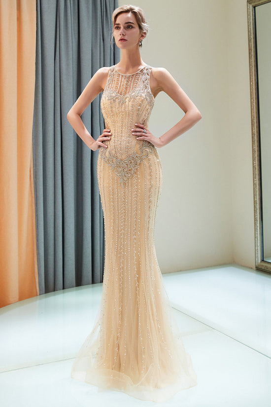Carregar imagem no visualizador da galeria, Eye-catching Long Mermaid Jewel Tulle Evening Dress-BIZTUNNEL

