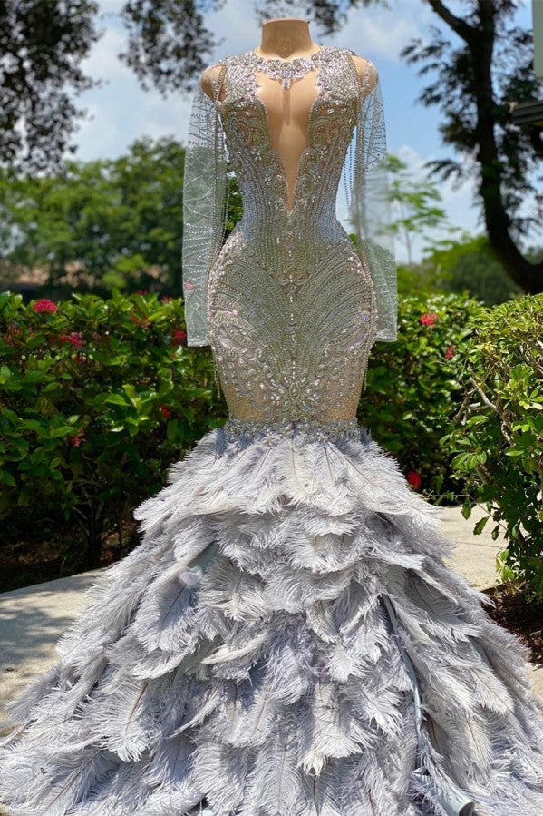 Elegant V-Neck Mermaid Prom Dress with Shimmering Long Sleeves and Beading main image 0