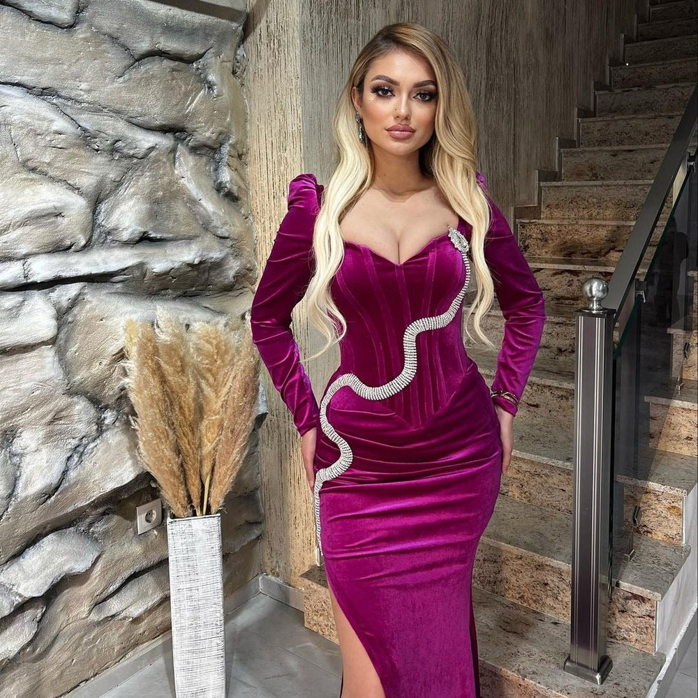 
                  
                    Fabulous Long Sleeves Mermaid Sweetheart Velvet Formal Prom Dresses with Slit-BIZTUNNEL
                  
                