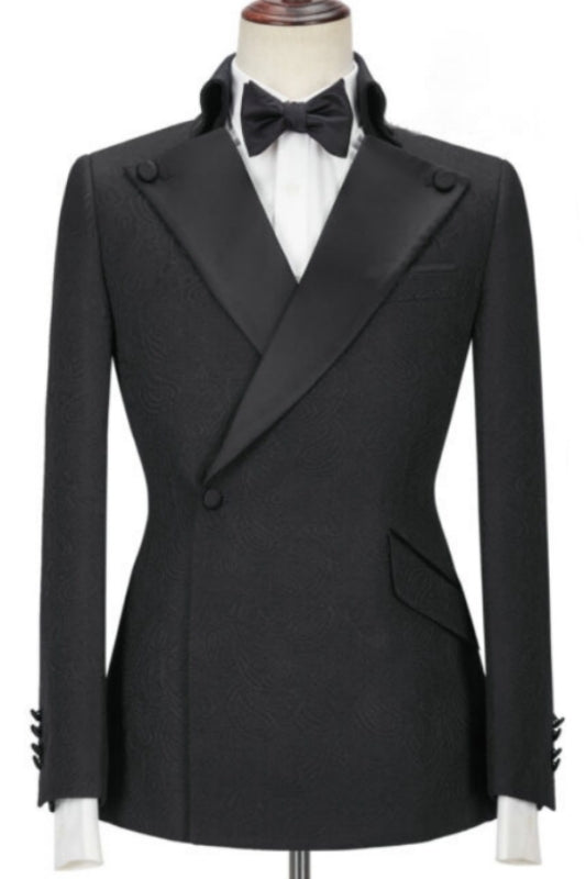 Ziv Fancy Black Peaked Lapel Two Pieces Prom Suits