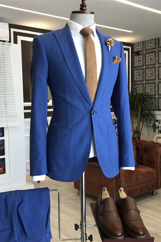 Burton Fancy Blue Peaked Lapel Men Suits For Prom