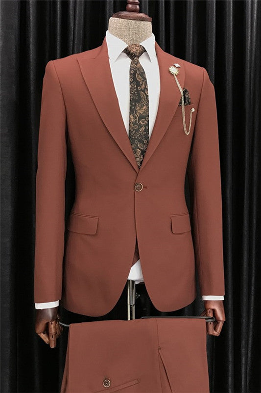 Adam Fancy Brick-Red Peaked Lapel Close Fitting Prom Suits