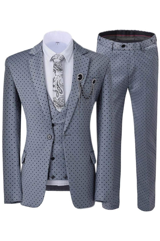 Icholas Fancy Gray Notched Lapel Three Pieces Prom Suits With Black Dot