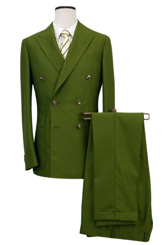 Quincy Fancy Green Peaked Lapel Double Breasted Prom Suits