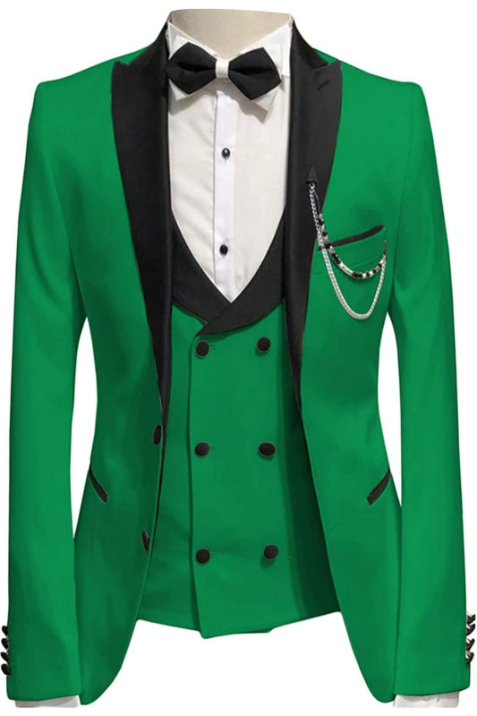 Morgan Fancy Green Peaked Lapel Three Pieces Prom Suits