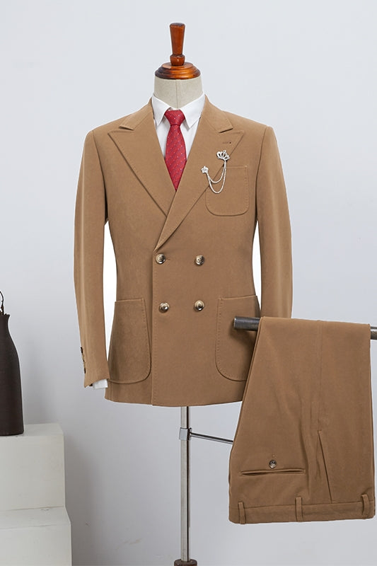 Harriet Fancy Khaki Double Breasted Peaked Lapel Prom Suits For Men