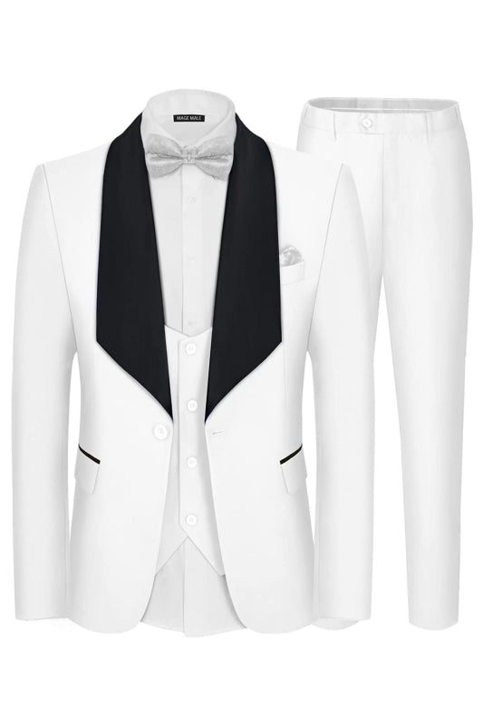 Gordon Fancy White Three Pieces Shawl Lapel Men Suits For Wedding