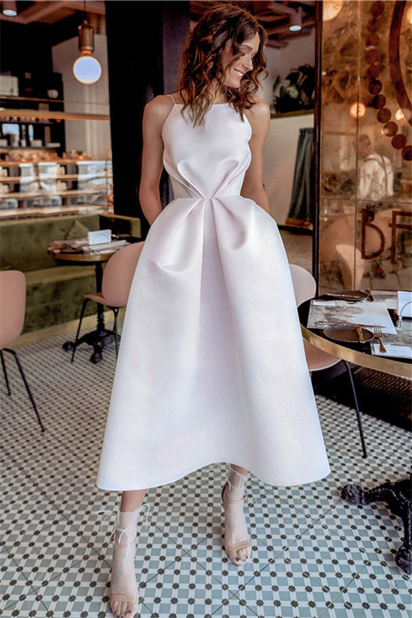 Fascinating Short A-line Backless Prom Dress with Pockets-BIZTUNNEL