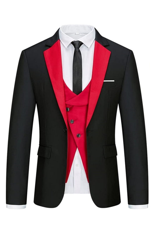 Grover Fanshion Black And Red Notched Lapel Men Suits For Prom