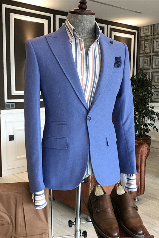 Brook Fashion Blue Peaked Lapel Men Suits For Prom
