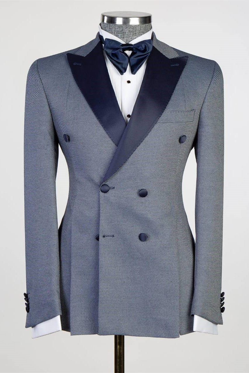 Harold Fashion Grey Double Breasted Peaked Lapel Men Suits