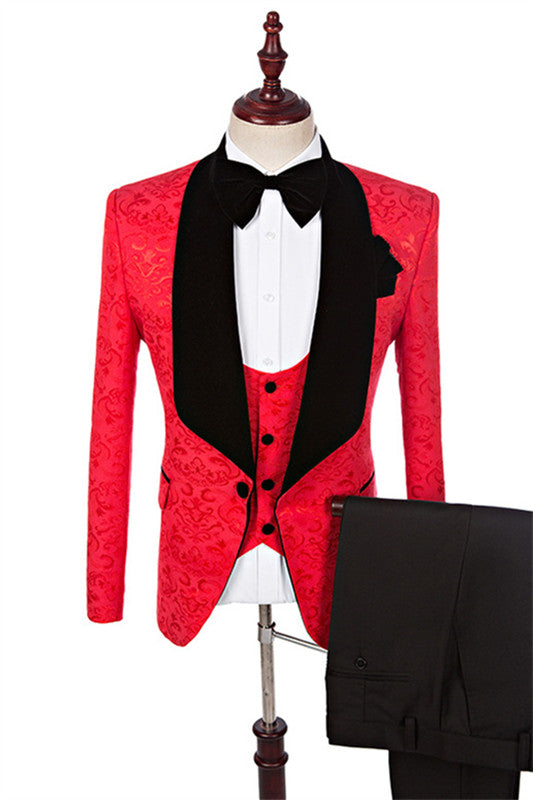 Douglas Fashion Light Red Jacquard Three Pieces Men Suits For Wedding