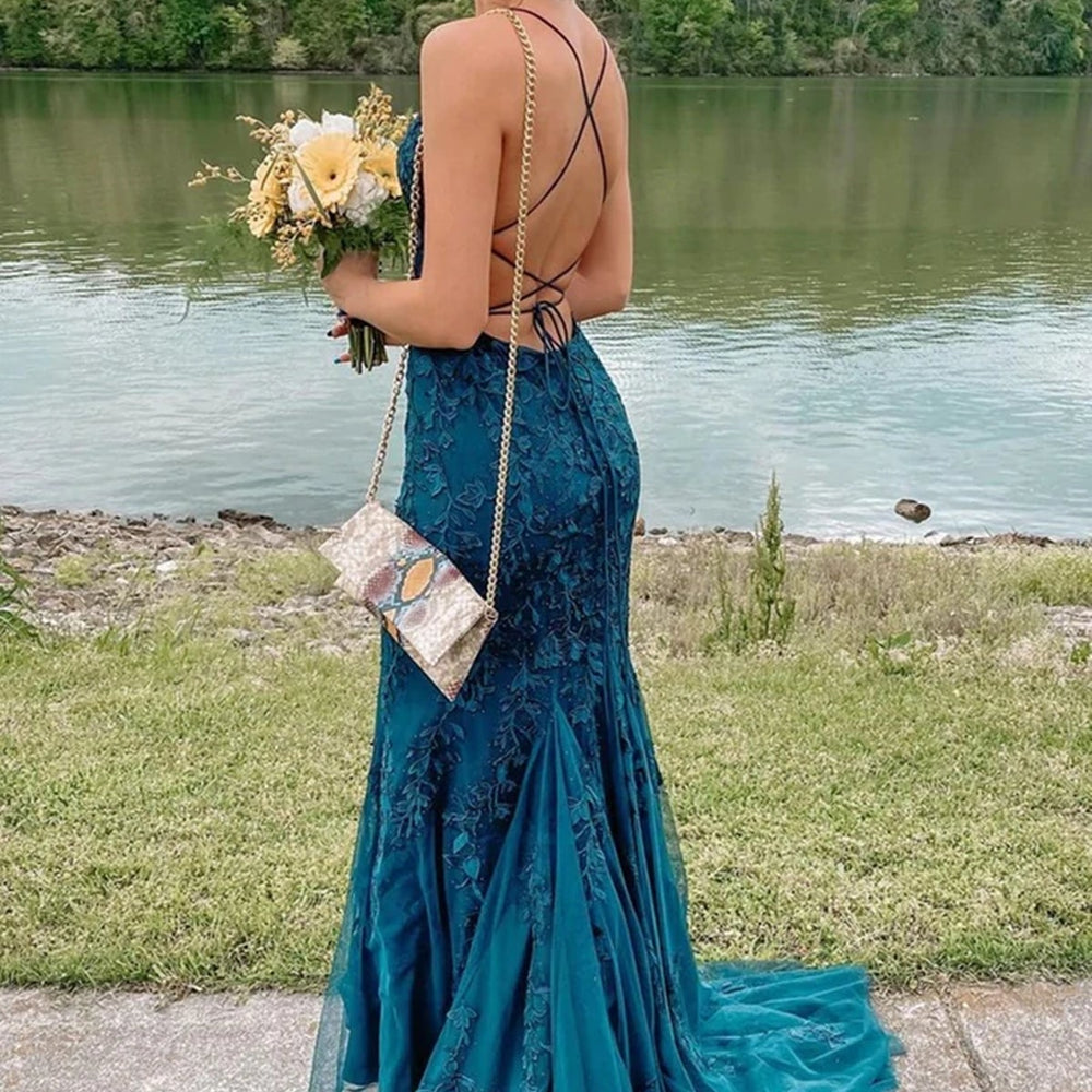 Fashion Long Mermaid Lace Backless Prom Dress Modest Formal Evening Dresses Fashion Long Mermaid Lace Backless Prom Dress Modest Formal Evening Dresses
