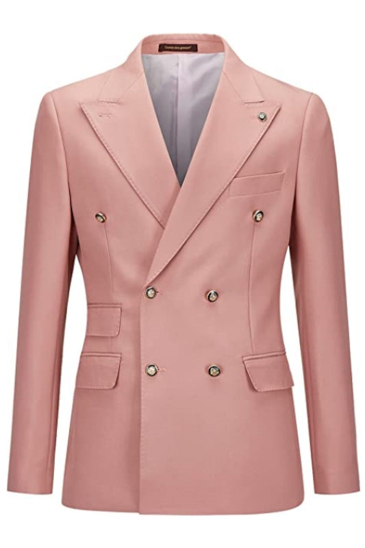 Baldwin Fashion Pink Double Breasted Peaked Lapel Men Suits For Prom