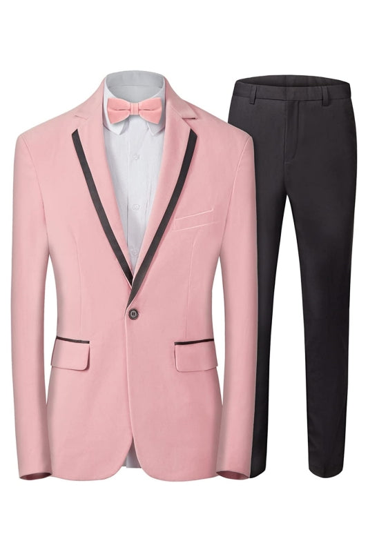 Bevis Fashion Pink Notched Lapel Two Pieces Velvet Prom Suits For Men