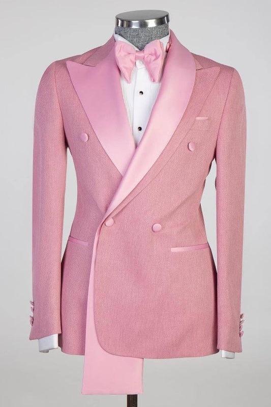 Burton Fashion Pink Peaked Lapel Double Breasted Prom Suits