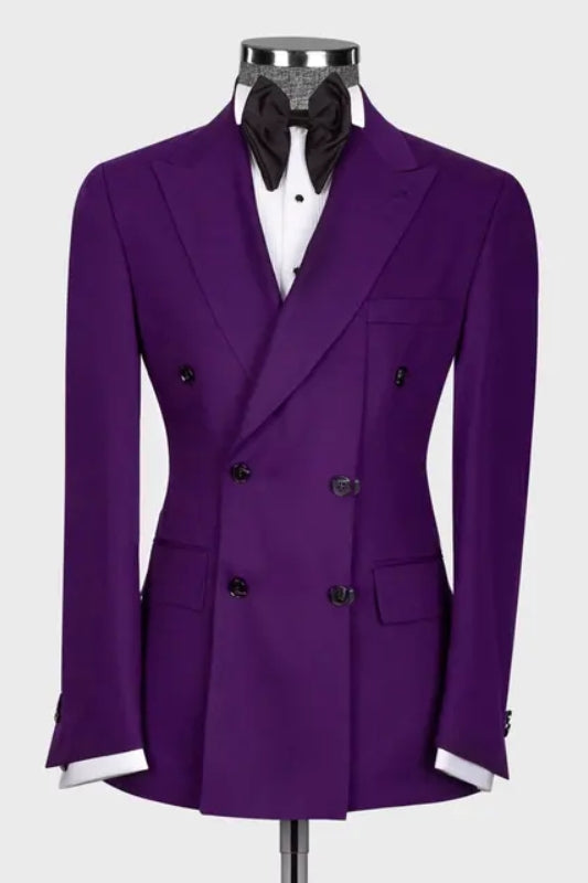 Aldrich Fashion Purple Peaked Lapel Double Breasted Prom Suits