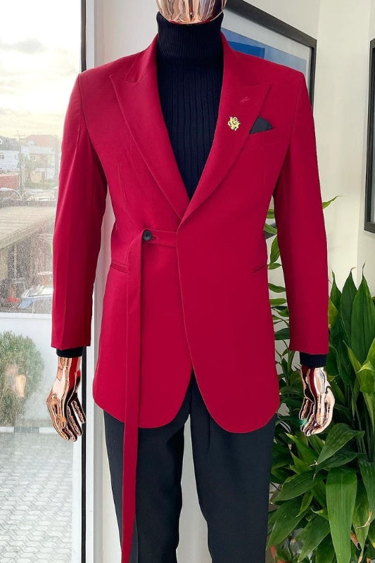 Alonzo Fashion Red Peaked Lapel Two Pieces Slim Fit Prom Men Suits