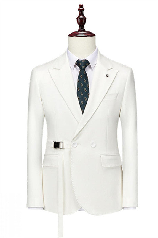 Allen Fashion White Double Breasted Peaked Lapel Prom Suits