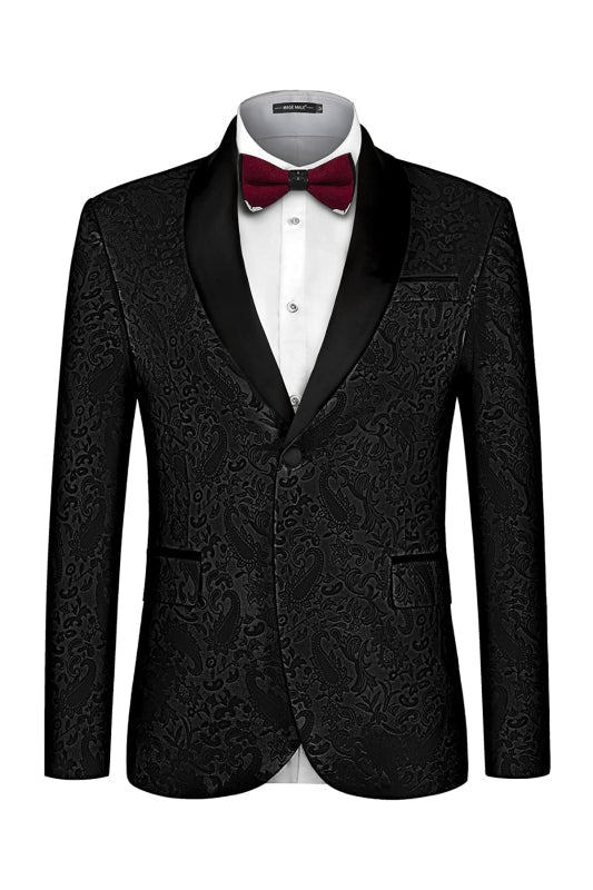 Fitzgeraid Formal Black Shawl Lapel Jacquard Wedding Suits For Men