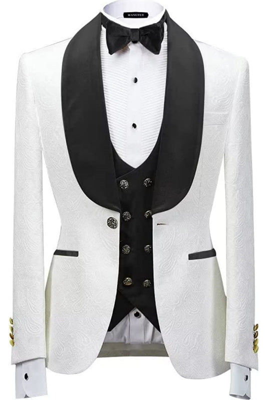 Mortimer Formal Black Shawl Lapel Three Pieces Jacquard Wedding Suits