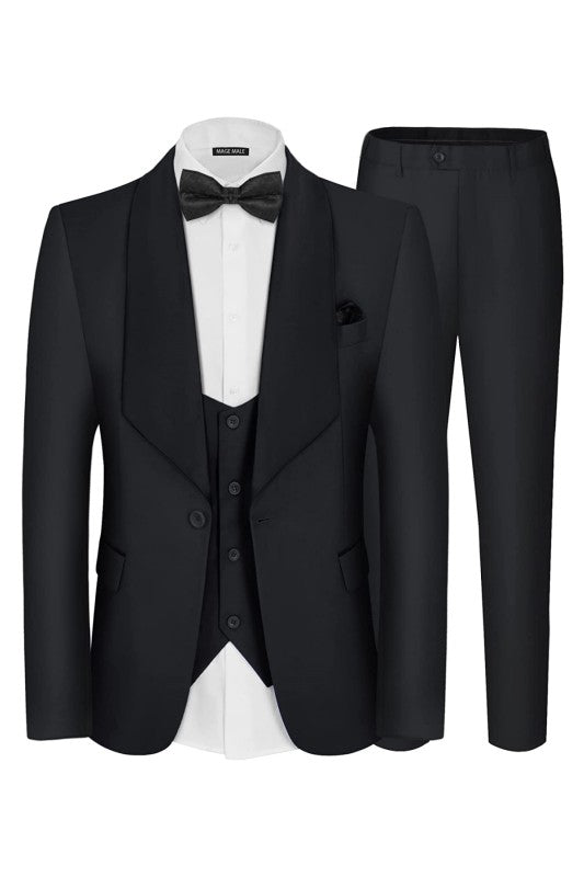 Gienn Formal Balck Shawl Lapel Three Pieces Men Suits For Wedding
