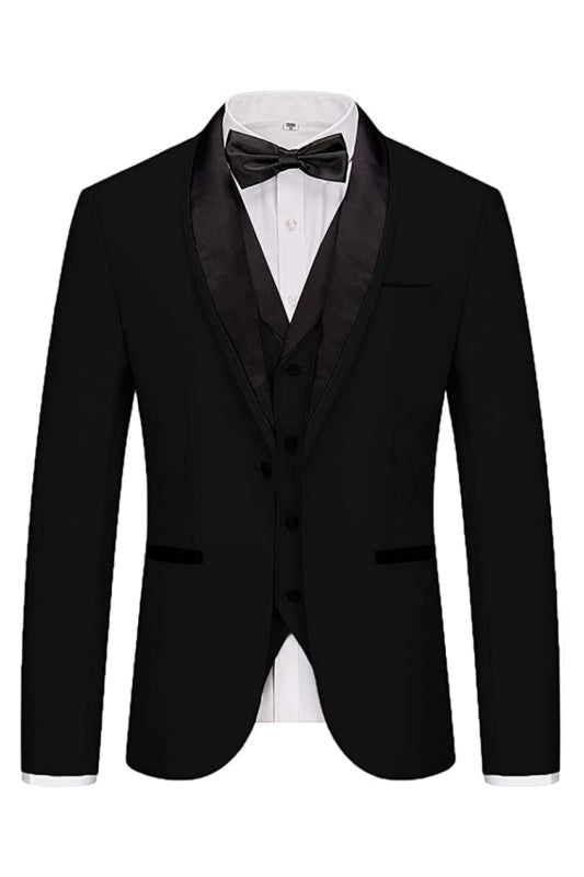 Gustave Formal Black Three Pieces Shawl Lapel Men Suits For Wedding