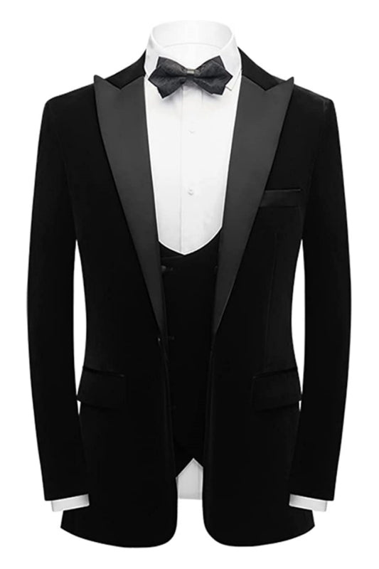 Heather Formal Black Three Pieces Velvet Men Suits For Prom