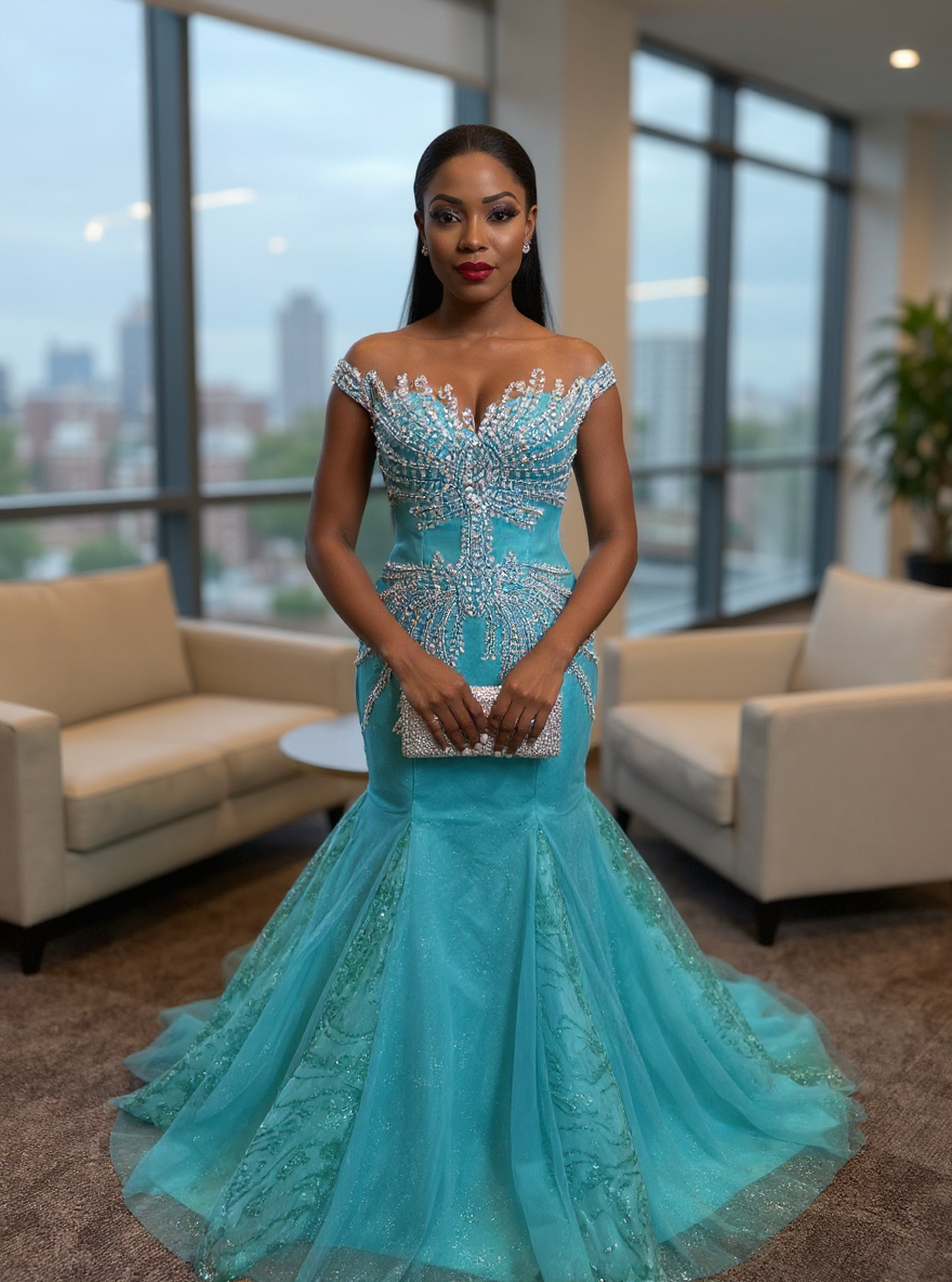 Long Off-the-Shoulder Formal Mermaid Evening Dresses with Beading