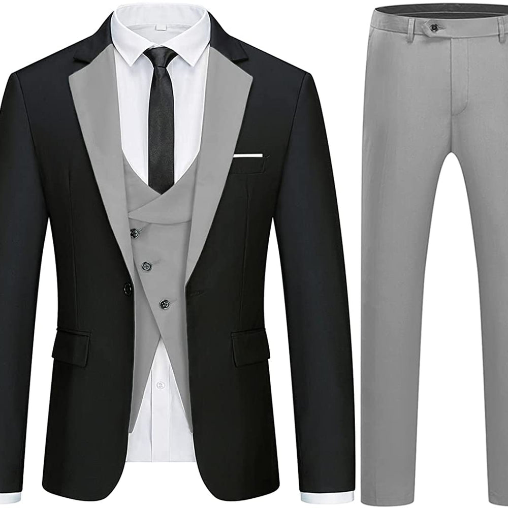 
                  
                    Geraid Modern Black And Gray Three Pieces Notched Lapel Men Suits For Business
                  
                